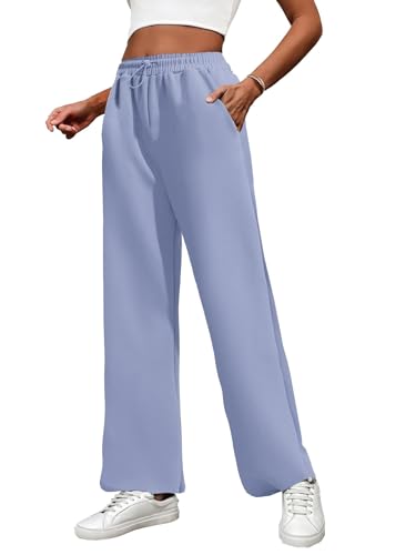 PINSPARK Damen Sporthose Jogginghose Laufhosen Gummibund Sweathose mit Taschen Trainingshose Oversize Sommerhose Casual Mode Blau L von PINSPARK