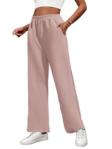 PINSPARK Damen Sporthose Jogginghose Laufhosen Gummibund Sweathose mit Taschen Trainingshose Oversize Sommerhose Casual Mode Hell-Pink L von PINSPARK