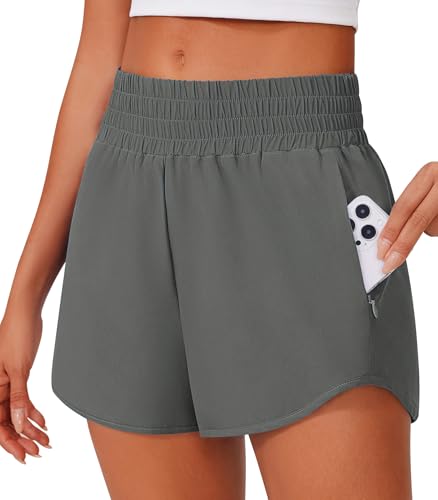 PINSPARK Damen Sporthose Kurz Jogginghose Frühling Sport Shorts Trainingshose High Waist Athletik Kurze Hose Leicht Laufen Gym Bermuda Shorts Grau m von PINSPARK