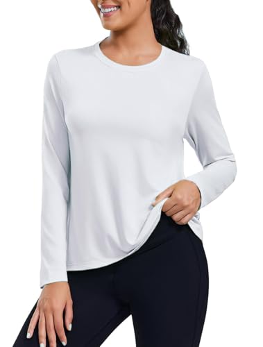 PINSPARK Damen Sportshirt Atmungsaktiv Langarmshirt UV Schutz Shirt Fitness Top Schnelltrocknend Training Workout Trainingsshirt Running Locker Oberteil Weiß M von PINSPARK