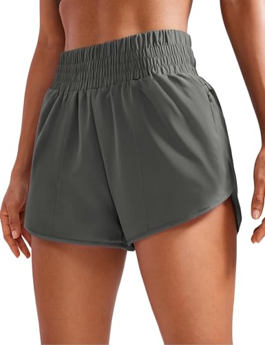 PINSPARK Damen Sport Shorts High Waist Laufshorts 2 in 1 Kurze Sporthose Laufen Yoga Fitness Jogging Trainingshose mit Reißverschlusstasche Dunkelgrau L von PINSPARK