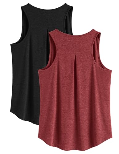 PINSPARK Damen Sporttop Leichte Ärmellose Sport Tank Tops Winter Trekking Running Shirt Locker Gym Jogging Yoga Shirt Lässig Training Tanktop Schwarz/Weinrot l von PINSPARK