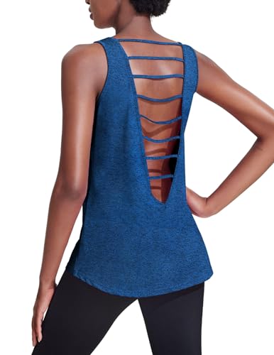 PINSPARK Damen Sporttop Yoga Tank Top Ringerrücken Oberteil Sommer Trainieren Lässig Oberteile Funktions Shirt Blau S von PINSPARK