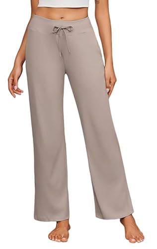 PINSPARK Damen Jogginghose Baggy Weites Bein Sporthose Atmungsaktiv Trainingshose Workout Yogahose Elastischem Bund Laufhosen Kordelzug Sweatpants mit Taschen Herbst Helles Teegrau XL von PINSPARK