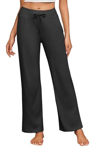 Pinsaprk Damen Jogginghose High Waist Sporthose Elastischem Bund Sweathose mit Kordelzug Laufhosen Weites Bein Freizeithose Fitness Yogahose Baggy Trainingshose Schwarz S von PINSPARK