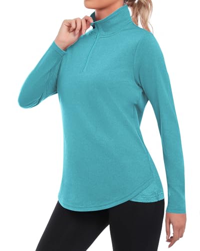 PINSPARK Funktionsshirt Damen Schnelltrocknend Sport Shirts Herbst Leicht Laufshirt UPF 50+ UV Shirt Outdoor Wandern Trekking Langarmshirt mit 1/4 Reißverschluss Grün l von PINSPARK