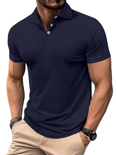 PINSPARK Herren 1/3er Pack Polohemd Slim Fit Kurzarm Männer Polohemd Bequemes Golf Polo Frühling Atmungsaktive Gym Jogging Golf Trainingsshirt Marineblau XL (1 Stück) von PINSPARK