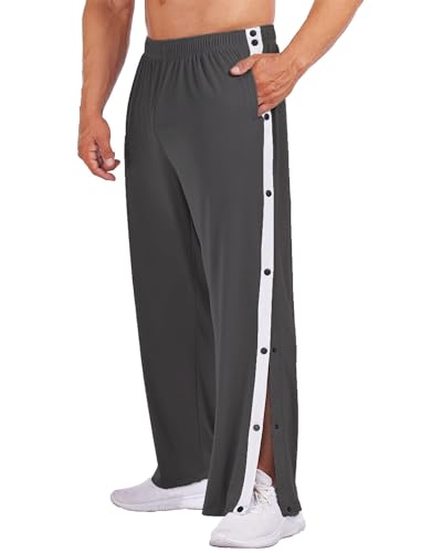 PINSPARK Herren Basketball Trainingshose mit seitlicher Knopfleiste zum öffnen Button Up Sporthose Jogginghose Gym Dunkelgrau M von PINSPARK