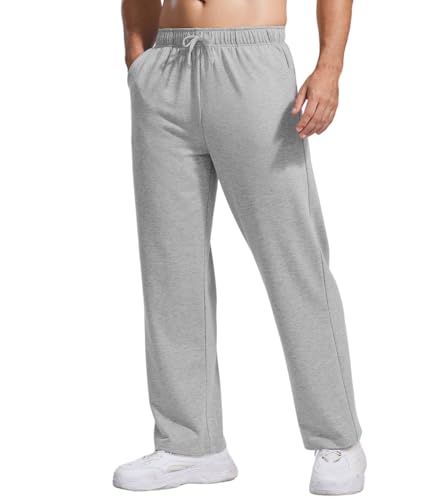 PINSPARK Herren Jogginghose Baumwolle Sporthose Leichte Sweatpants Elastische Taille mit Kordelzug Trainingshose mit Taschen Yogahose Haushose Freizeithose Hellgrau M von PINSPARK