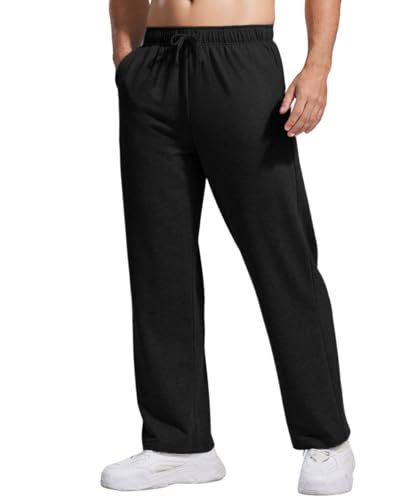 PINSPARK Herren Jogginghose Baumwolle Sporthose Leichte Sweatpants Elastische Taille mit Kordelzug Trainingshose mit Taschen Yogahose Haushose Freizeithose Schwarz XXL von PINSPARK