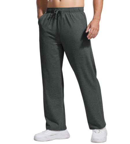 PINSPARK Herren Jogginghose Baumwolle Sporthose Leichte Sweatpants Elastische Taille mit Kordelzug Trainingshose mit Taschen Yogahose Haushose Freizeithose Dunkelgrau L von PINSPARK