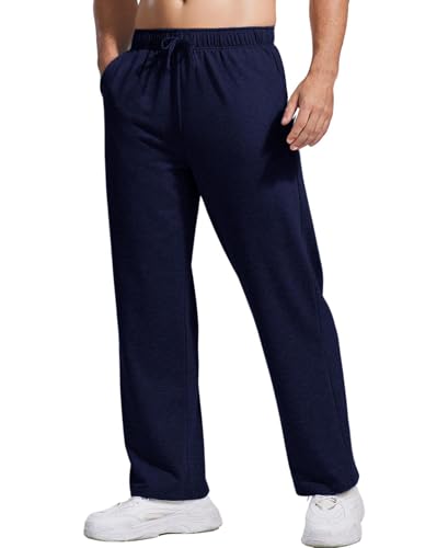 PINSPARK Herren Jogginghose Baumwolle Sporthose Leichte Sweatpants Elastische Taille mit Kordelzug Trainingshose mit Taschen Yogahose Haushose Freizeithose Marineblau L von PINSPARK
