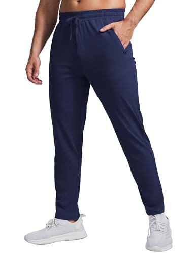 PINSPARK Herren Jogginghose Schnelltrocknend Trainingshose Leichte Sporthose Atmungsaktiv Sweatpants Fitness Freizeithose mit Reißverschlusstaschen Navy Blau L von PINSPARK