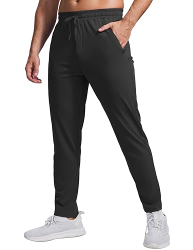 PINSPARK Herren Jogginghose Schnelltrocknend Trainingshose Leichte Sporthose Atmungsaktiv Sweatpants Fitness Freizeithose mit Reißverschlusstaschen Schwarz XXL von PINSPARK