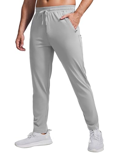 PINSPARK Herren Jogginghose Schnelltrocknend Trainingshose Leichte Sporthose Atmungsaktiv Sweatpants Fitness Freizeithose mit Reißverschlusstaschen Hellgrau XXL von PINSPARK
