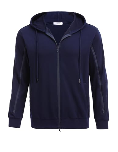 PINSPARK Herren Kapuzenpullover Hoodie Langarm Sweatjacke Kapuzenjacke Dialysejacke Sweatshirt mit Reißverschluss und Taschen Blau S von PINSPARK