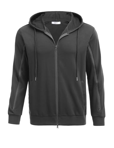 PINSPARK Herren Kapuzenpullover Hoodie Langarm Sweatjacke Kapuzenjacke Dialysejacke Sweatshirt mit Reißverschluss und Taschen Dunkelgrau L von PINSPARK