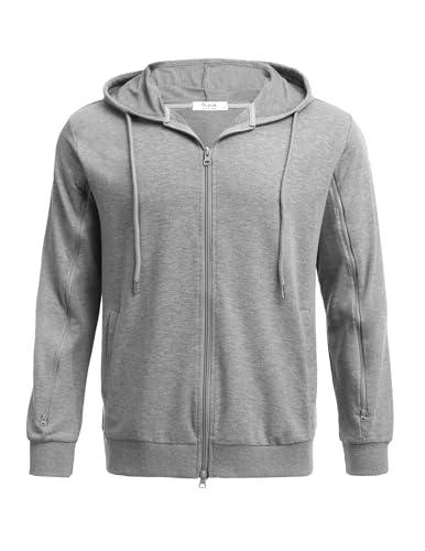 PINSPARK Herren Kapuzenpullover Hoodie Langarm Sweatjacke Kapuzenjacke Dialysejacke Sweatshirt mit Reißverschluss und Taschen Hellgrau XXL von PINSPARK