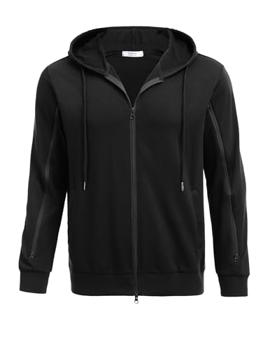 PINSPARK Herren Kapuzenpullover Hoodie Langarm Sweatjacke Kapuzenjacke Dialysejacke Sweatshirt mit Reißverschluss und Taschen Schwarz S von PINSPARK