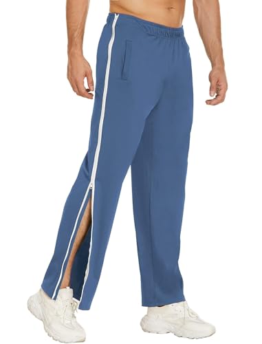PINSPARK Herren Reha Hose Lang Sporthose mit durchgehendem Reissverschluss Trainingshose Locker Lässig Jogginghose Abreißhose Hellblau XL von PINSPARK