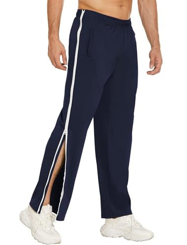 PINSPARK Herren Reha Hose Lang Sporthose mit durchgehendem Reissverschluss Trainingshose Locker Lässig Jogginghose Abreißhose Marineblau S von PINSPARK