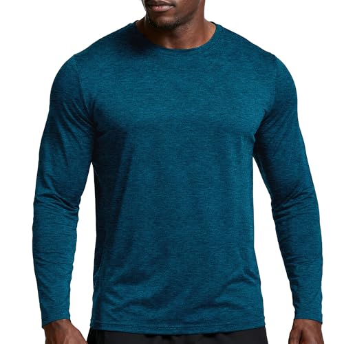 PINSPARK Herren Sport Tshirts Langarm UPF 50+ Sonnenschutz Trainingsshirt Funktionsshirt Schnelltrocknend Sportshirt Gym Shirt mit Reflektierender Streifen Marineblau 3XL von PINSPARK