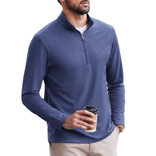 PINSPARK Herren Ohne Kapuze Sweatshirt Langarm 1/4 Zip Pullover Outdoor Sport Funktionsshirt Schnelltrocknend Laufshirt Atmungsaktiv Radfahren Trainingsshirt Dunkelblau 3XL von PINSPARK