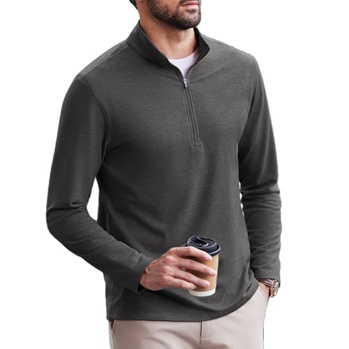 PINSPARK Herren Sweatshirt Langarm Ohne Kapuze Pullover Winter Langarmshirts Outdoor Sport Fitness Shirts Schnelltrocknend Funktionsshirt Basic Sportshirts Dunkelgrau S von PINSPARK