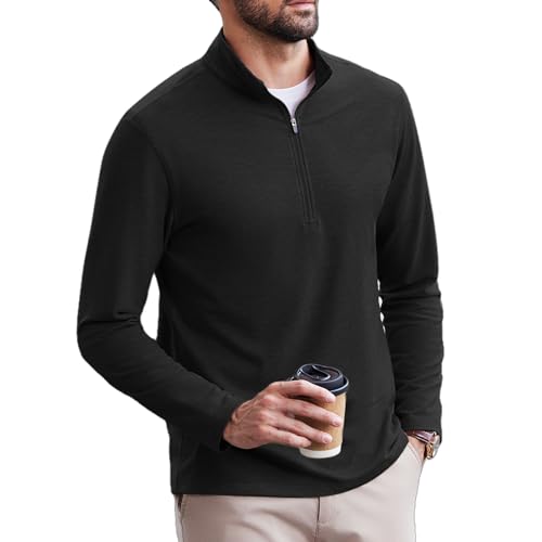 PINSPARK Herren Sweatshirt 1/4 Zip Stehkragen Sweatshirts ohne Kapuze Langarmshirts Freizeit Basic Pullover Soft Atmungsaktiv Fitness Sportshirts Schwarz l von PINSPARK