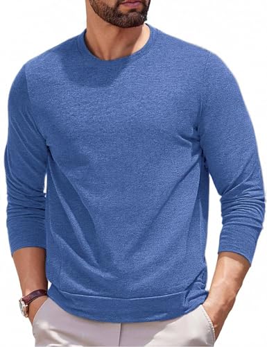 PINSPARK Herren Sweatshirt Crewneck Basic Pullover Ohne Kapuze Rundhals Sweatshirts Leicht Langarmshirt Loose Fit Langarm Sweater Herbst Blau S von PINSPARK