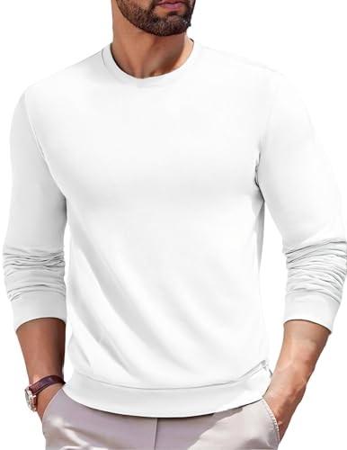 PINSPARK Herren Sweatshirt Leicht Sport Pullover Rundhals Basic Sweater Rippbündchen Langarm Shirt mit Reißverschlusstasche Herbst Weiß S von PINSPARK