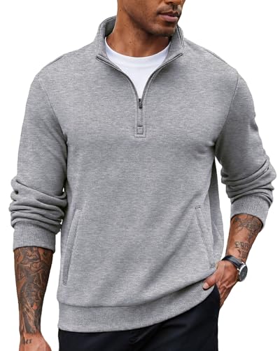 PINSPARK Sweatshirt Herren 1/4 Zip Pullover Stehkragen Langarmshirts Sweater mit Reißverschluss Langarm Pulli Ohne Kapuze Casual Oberteile Polo Shirt Herbst Winter Hellgrau M von PINSPARK