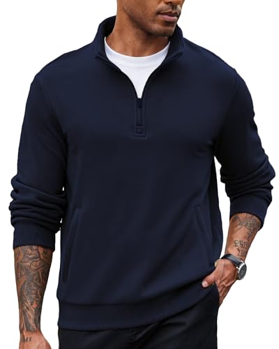PINSPARK Sweatshirt Herren 1/4 Zip Pullover Stehkragen Langarmshirts Sweater mit Reißverschluss Langarm Pulli Ohne Kapuze Casual Oberteile Polo Shirt Herbst Winter Navy Blau XL von PINSPARK