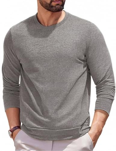PINSPARK Herren Sweatshirt Loose Fit Pullover Leicht Laufshirt Rippbündchen Langarm Shirt Ohne Kapuze Sweater Gym Sport Shirts Grau XXL von PINSPARK