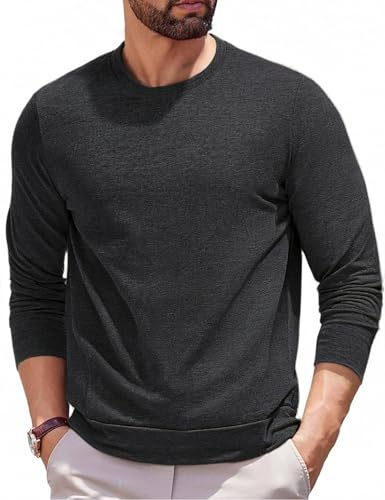 PINSPARK Herren Sweatshirt Loose Fit Sport Tops Reißverschlusstasche Langarmshirt Basic Pulli Ohne Kapuze Pullover für Training Schwarz XXXL von PINSPARK
