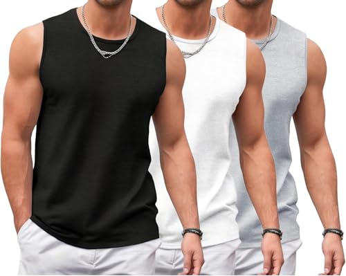 PINSPARK 3er Pack Herren Tanktop Ärmelloses Muskelshirt Atmungsaktiv Trainingshirt Fitness Funktionsshirt für Männer Running Laufshirt Leicht Sportshirt Schwarz/Hellgrau/Weiß XXL von PINSPARK