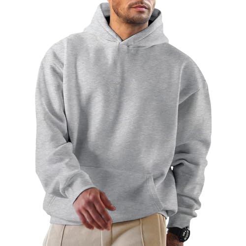 PINSPARK Hoodies Herren Freizeit Langarm Kapuzenpullover Herbst Jogging Sweatshirt Atmungsaktiv Fitness Pullover Männer Trekking Train Hoodies Hellgrau l von PINSPARK