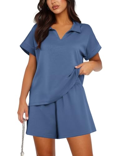 PINSPARK Trainingsanzug Damen Set Winter Einfarbig Zweiteiler Hausanzug Outfit Jogger Hausanzug Set 2 Teiler Elegant Loungewear Blau XL von PINSPARK