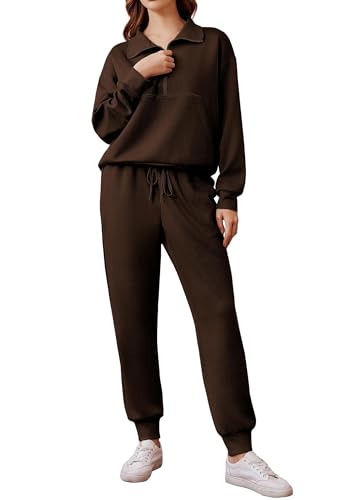 PINSPARK Jogginganzug Damen Set Trainingsanzug Halber Reißverschluss Zweiteiler Tracksuit Langarm Outfit Freizeitanzug Einfarbig Jogger Sportanzug Braun XXL PINSPARK Jogginganzug Damen Set Trainingsanzug Halber Reißverschluss Zweiteiler Tracksuit Langarm Outfit Freizeitanzug Einfarbig Jogger Sportanzug Braun XXL von PINSPARK