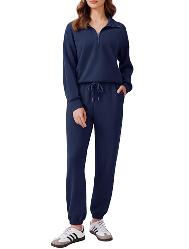 PINSPARK Jogginganzug Damen Tracksuit Langarm Rundhalsausschnitt Einfarbig Zweiteiler Outfit Hoodie Jogger Sport Anzug Trainingsanzug Set Sweatshirt & Jogginghose von PINSPARK