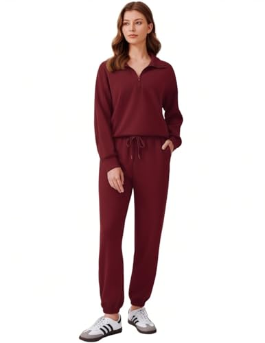 PINSPARK Jogginganzug Damen Tracksuit Langarm Rundhalsausschnitt Einfarbig Zweiteiler Outfit Hoodie Jogger Sport Anzug Trainingsanzug Set Sweatshirt & Jogginghose von PINSPARK