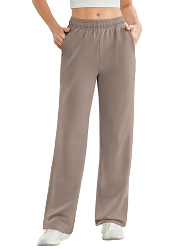 PINSPARK Jogginghose Damen Lang Sporthose Baggy Weites Bein Freizeithose Winter Bequem Lockere Sweathose Baumwolle High Waist Trainingshose Yoga Laufhosen Helles Teegrau l von PINSPARK