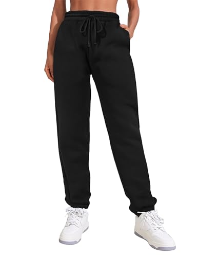 PINSPARK Jogginghose Damen Sporthose Frauen Baumwolle Traininghose Lockere Sweatpants mit elastischem Bund und geradem Bein Fitnessstudio Schwarz S von PINSPARK