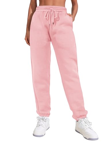 PINSPARK Jogginghose Damen Sporthose Lang Baumwolle Sweatpants Slim Fit Freizeithose Lang Trainingsanzug Hosen Sweathose mit Taschen Hell Pink L von PINSPARK