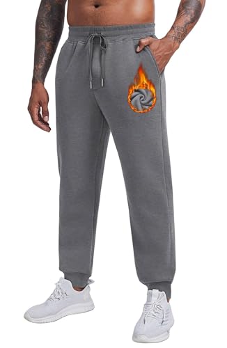 PINSPARK Jogginghose Herren Baumwolle Sporthose Fleece Gefüttert Warme Trainingshose Thermo Jogginghosen Gym Fitness Laufhose mit Kordelzug Freizeithose Winter Dunkelgrau XXL von PINSPARK