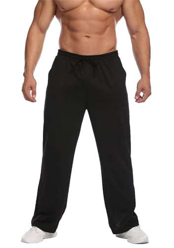 PINSPARK Jogginghose Herren Baumwolle Sporthose Herren Lang Casual Freizeithose Trainingshose Männer Weites Bein Sweathose mit Taschen und Kodelzug Schwarz S von PINSPARK