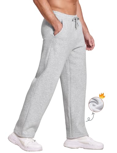 PINSPARK Jogginghose Herren Baumwolle Winter Fleece Trainingshose Thermo Warme Sporthose Baggy Gefütterte Sport Hose Männer Sweatpants Jogger mit Taschen Hellgrau M von PINSPARK