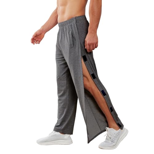 PINSPARK Jogginghose Herren Lang Sporthose Baumwolle Trainingshose Baggy Sweathose Reha Hose Abreißhose Seitlicher Klettverschluss mit Taschen von PINSPARK