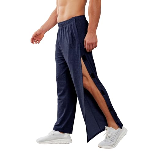 PINSPARK Jogginghose Herren Lang Sporthose Baumwolle Trainingshose Baggy Sweathose Reha Hose Abreißhose Seitlicher Klettverschluss mit Taschen von PINSPARK
