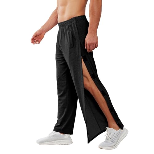 PINSPARK Jogginghose Herren Lang Sporthose Baumwolle Trainingshose Baggy Sweathose Reha Hose Abreißhose Seitlicher Klettverschluss mit Taschen von PINSPARK